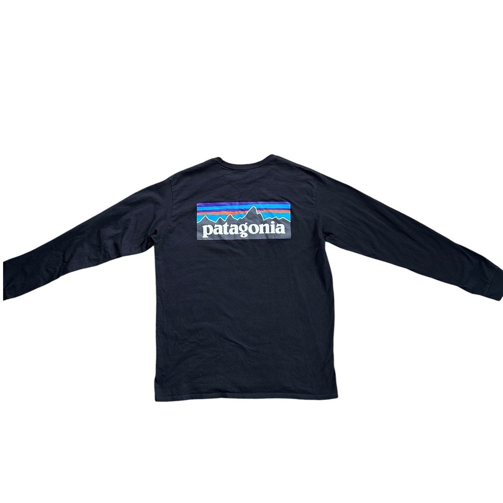Patagonia Responsibili-Tee Long Sleeve Mens M Black P-6 Logo Graphic T-Shirt - Picture 4 of 5